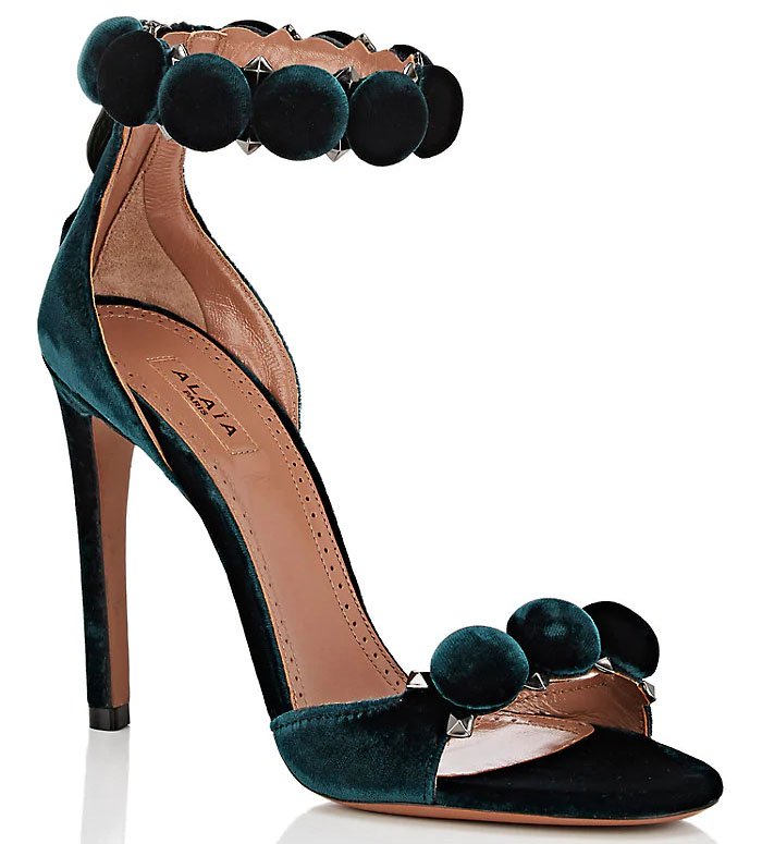 Ala&iuml;a 'Bombe' Sandals in Green Velvet