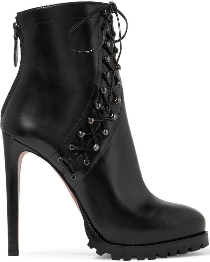 Ala&iuml;a Leather Lace Up Ankle Boots