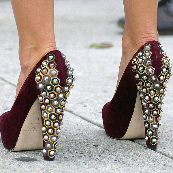 Blake Lively wearing 'Power Studs' suede platform pumps from Brian Atwood