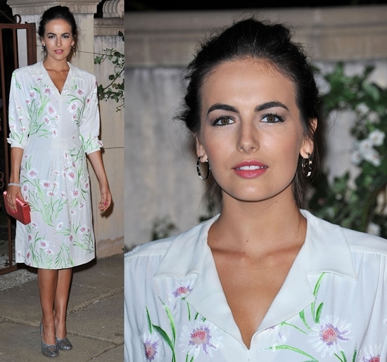 Camilla Belle donning an exquisite Ivory Crepe shirt dress adorned with intricate beaded floral details at the Miu Miu presents Lucrecia Martel&rsquo;s &ldquo;Muta&rdquo; event held at a private residence in Beverly Hills, California, on July 19, 2011