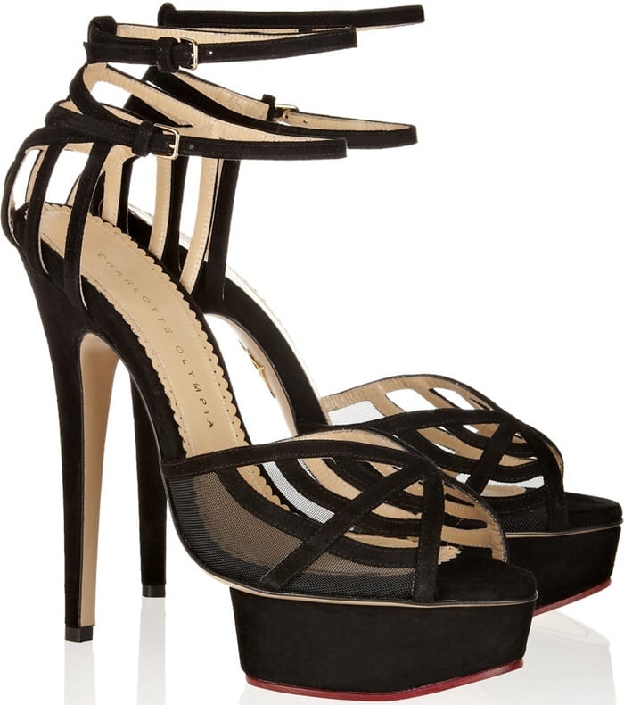 Charlotte Olympia Octavia suede and mesh platform sandal
