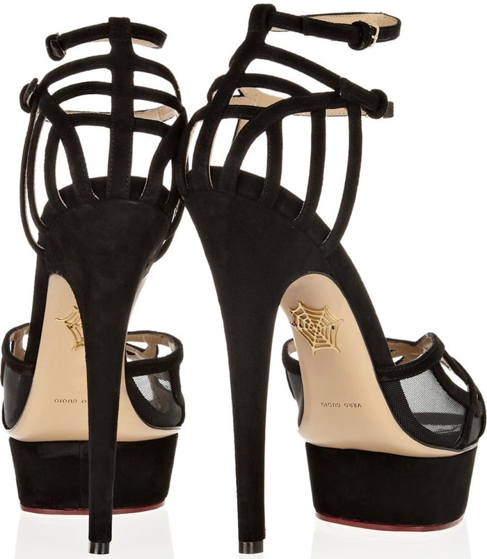 Charlotte Olympia Octavia Suede-and-Mesh Platform Sandals