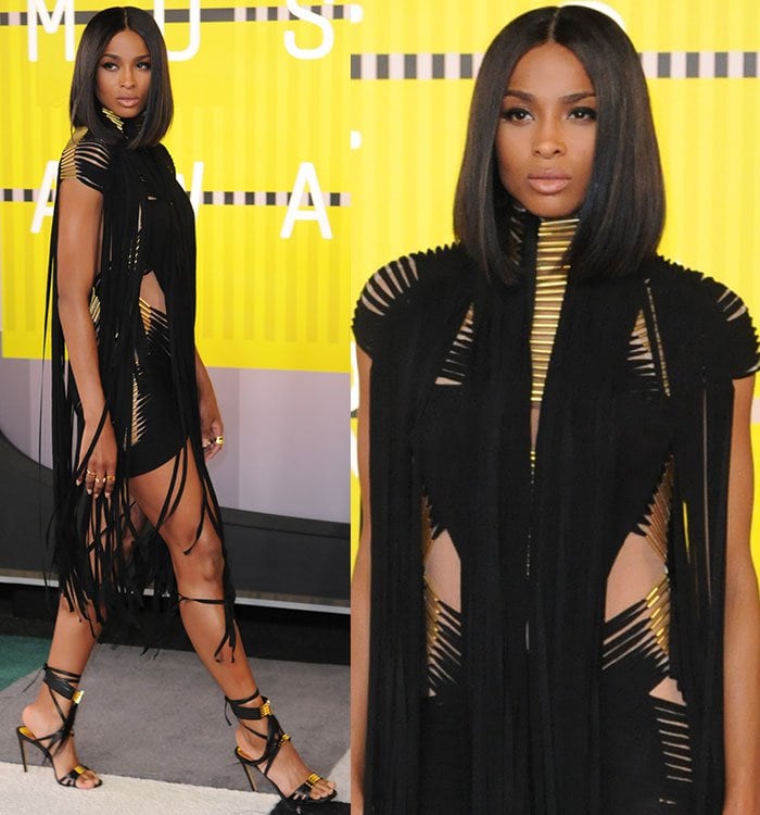 Ciara flaunts a new haircut &ndash; a glossy center-parted lob &mdash; with her Amazon warrior look at the VMAs