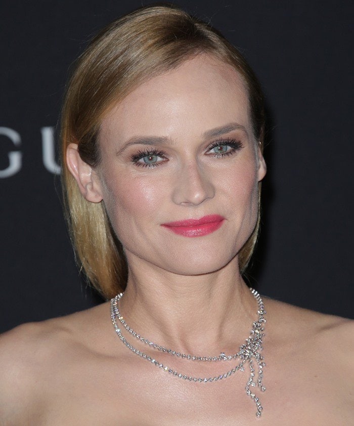Diane Kruger elevates her sleek red-carpet look with Chanel Fine Jewelry&rsquo;s delicate &ldquo;Ciel Etoil&eacute;&rdquo; necklace, its cascading diamond strands adding a subtle celestial shimmer against her bare d&eacute;colletage