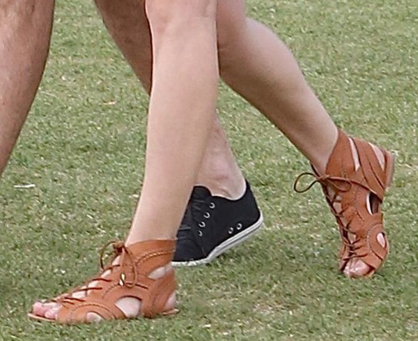 A closer look at Diane Kruger&rsquo;s Joie &ldquo;Toledo&rdquo; sandals reveals the intricate lace-up front and cutout panels that define their bohemian appeal