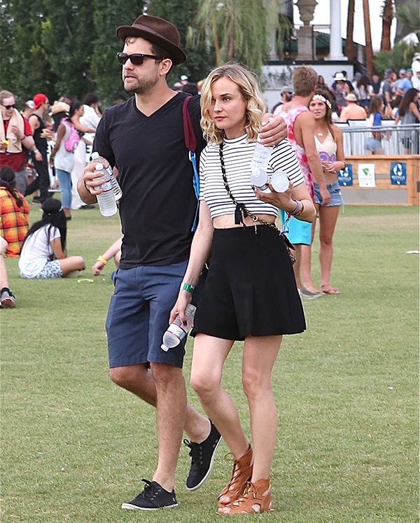Diane Kruger and Joshua Jackson stroll through Coachella&rsquo;s grassy grounds, blending laid-back festival dressing with effortless couple style