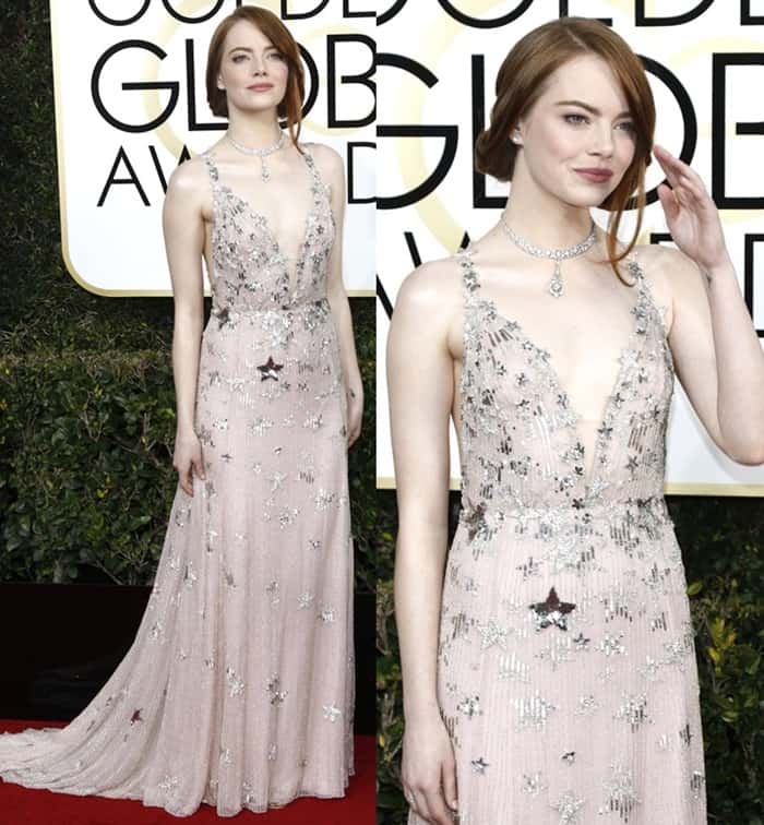Emma Stone at the 74th Annual Golden Globe Awards at The Beverly Hilton Hotel