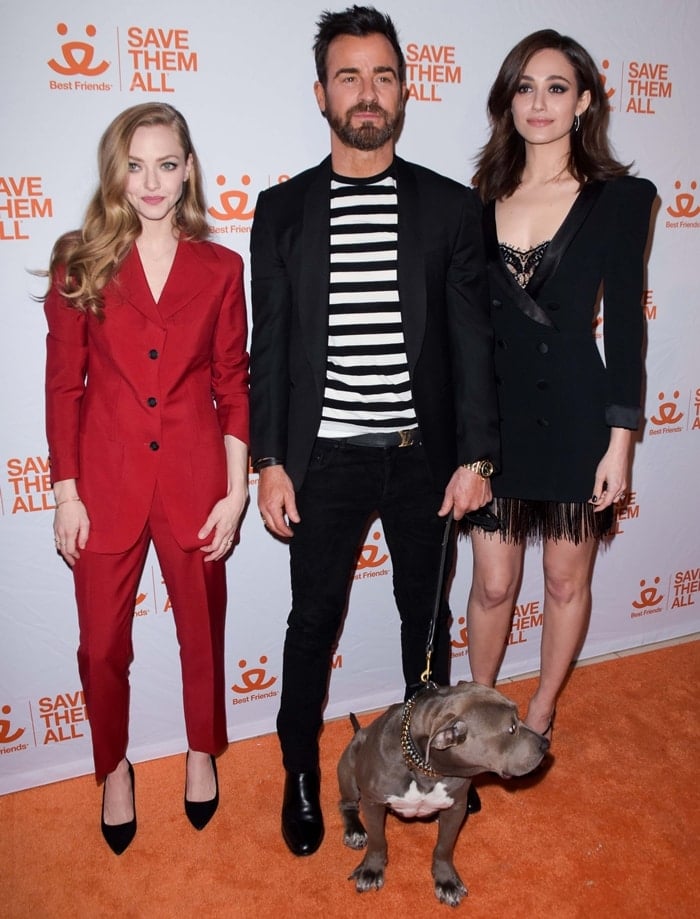 Amanda Seyfried, Justin Theroux, and Emmy Rossum at the 2019 Best Friends Animal Society&rsquo;s Benefit to Save Them All at Gustavino&rsquo;s in New York City on April 2, 2019