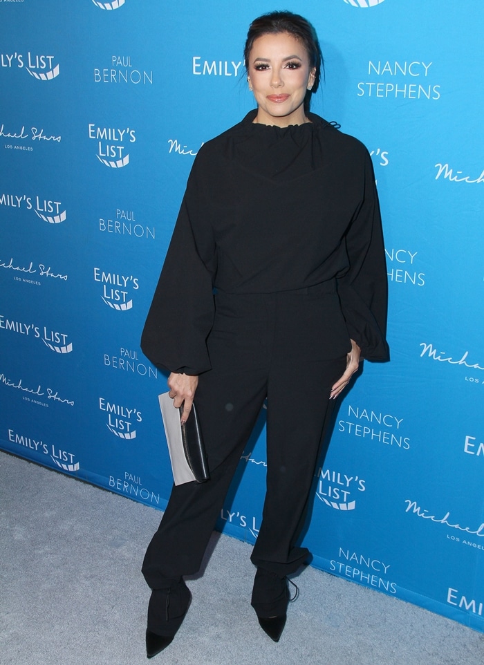 Eva Longoria wore a black CRK x Vimmia parachute top with matching pants for EMILY&rsquo;s List Brunch & &ldquo;Defining Women&rdquo; Panel Discussion