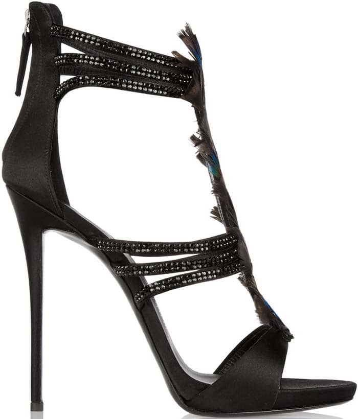 Giuseppe Zanotti "Coline" Feather-Embellished Satin Sandals