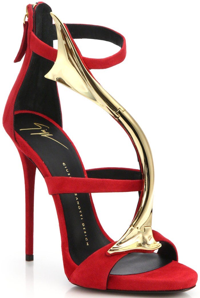 Giuseppe Zanotti Red Suede & Goldtone Overlay Sandals