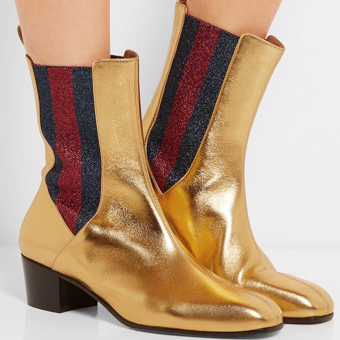  Gucci Metallic leather and textured-lam&eacute; Chelsea boots