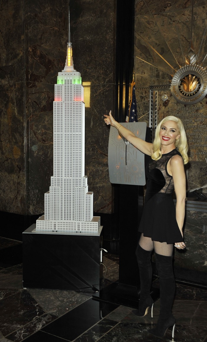 Gwen Stefani flips the switch at the Empire State Building&rsquo;s Symbolic Lighting Ceremony to promote the 2017 Holiday Light Show in New York City on November 20, 2017