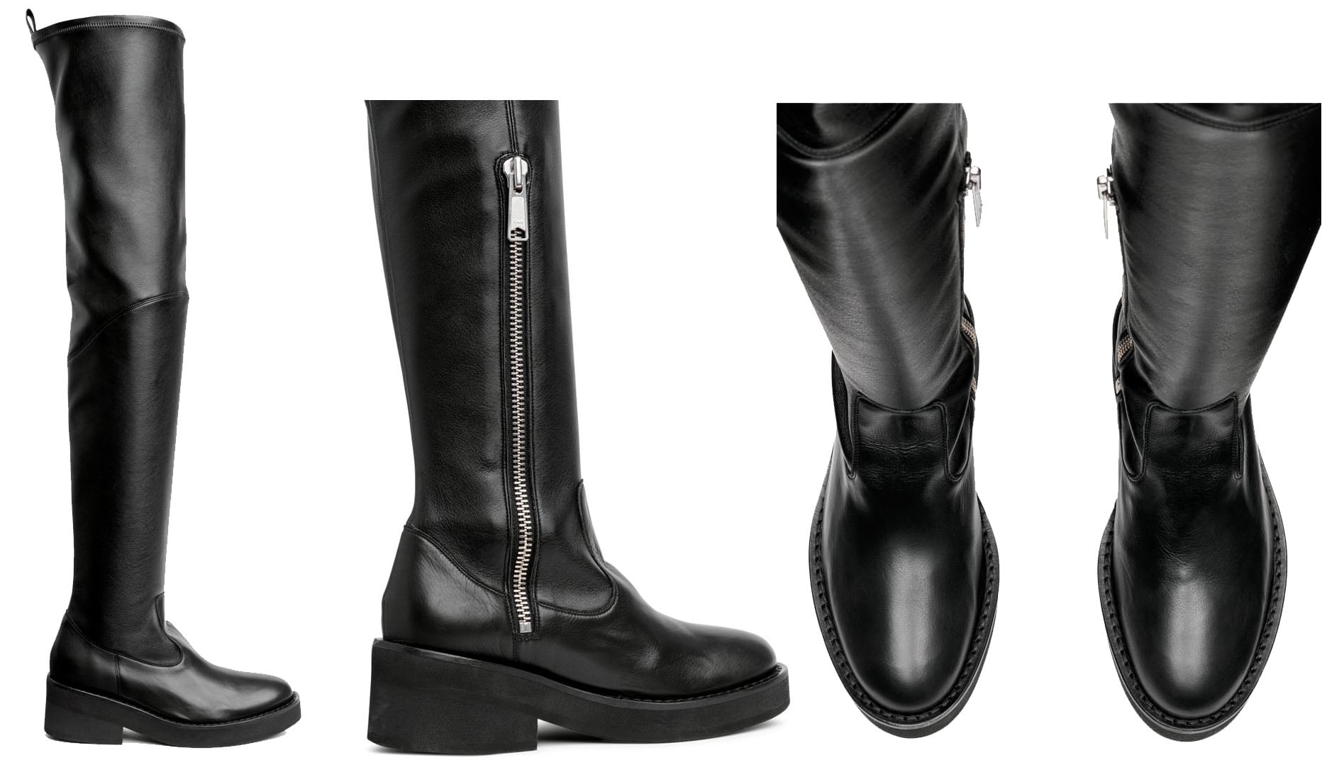 A more affordable pair of OTK boots featuring elastication at the top and a chunky visible zip on one side