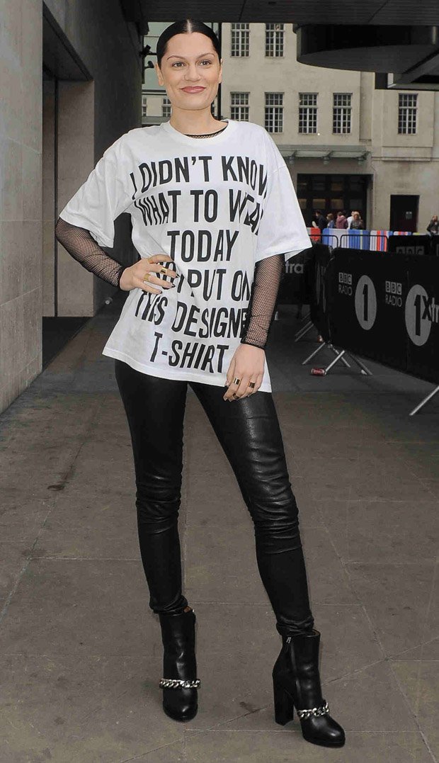 Jessie J in&nbsp;leather pants and sky-high Givenchy 'Mirta' chain link ankle boots