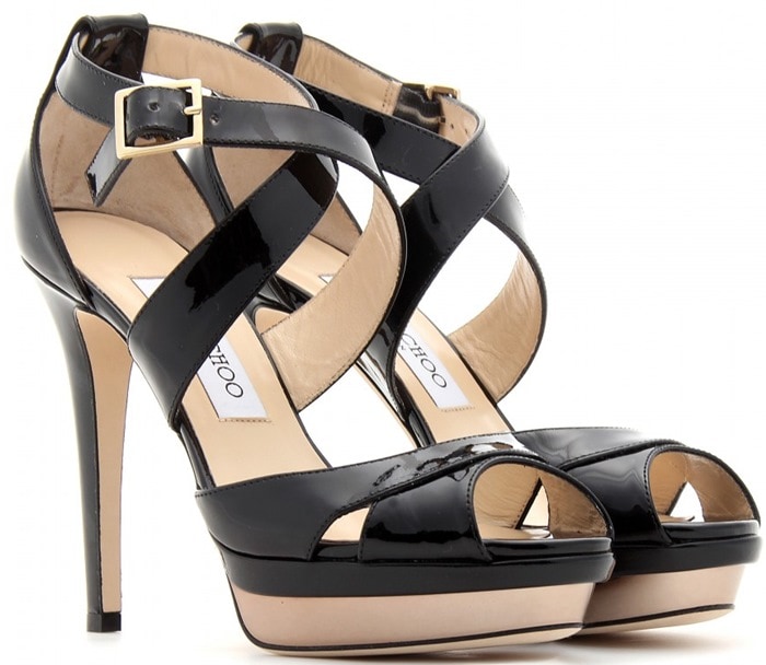 Jimmy Choo Black Kuki Patent Leather Platform Sandals