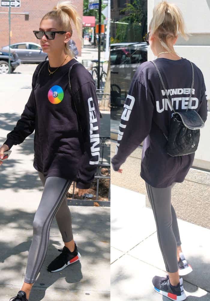 Hailey covered up with a Hillsong United top later on&nbsp;