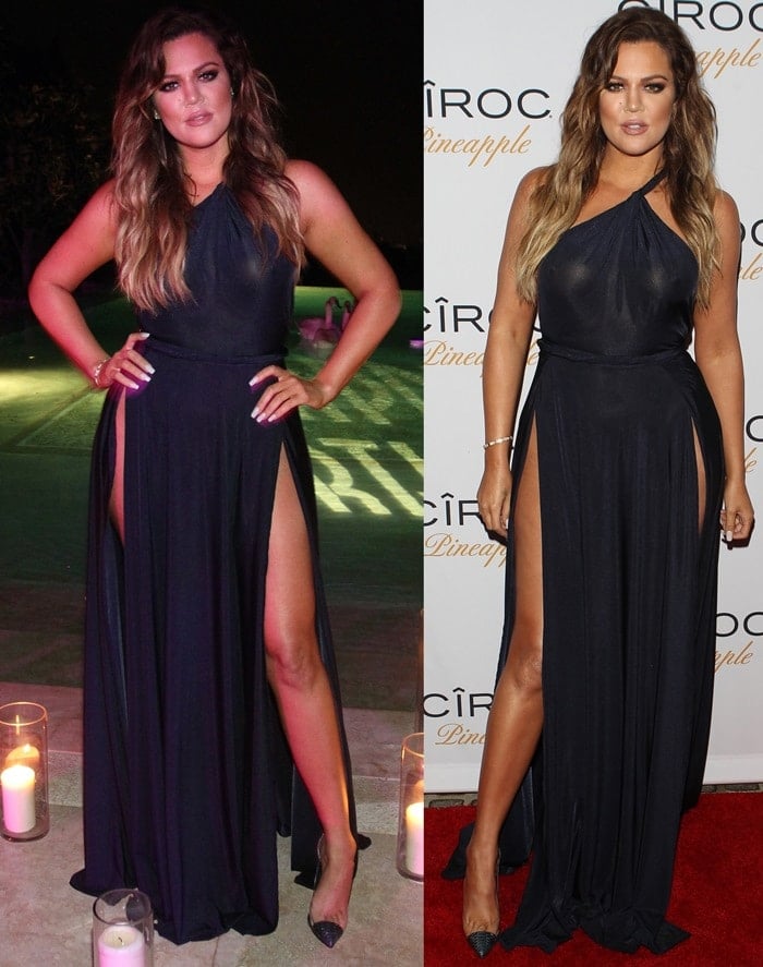 Khlo&eacute; Kardashian flaunting her legs in Christian Louboutin pumps