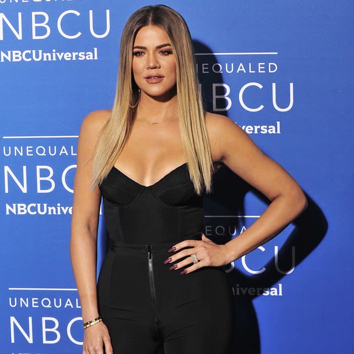 Khlo&eacute; Kardashian in a strapless bustier top