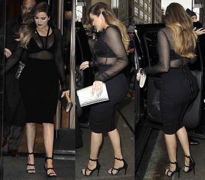 Khlo&eacute; Kardashian's ribbed mesh long-sleeve t-shirt and Love You Knot bondage bralette
