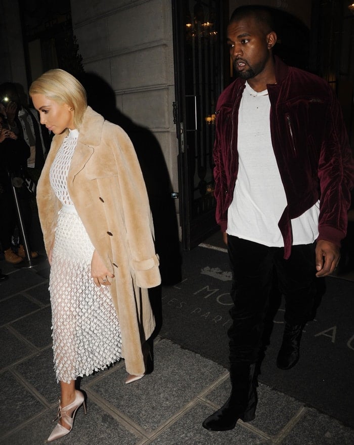 Kim Kardashian styled her mesh white midi dress with a teddy-style fur coat&nbsp;