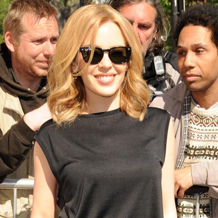 Kylie Minogue&nbsp;capped off the combination with dark sunnies and barely there jewelry