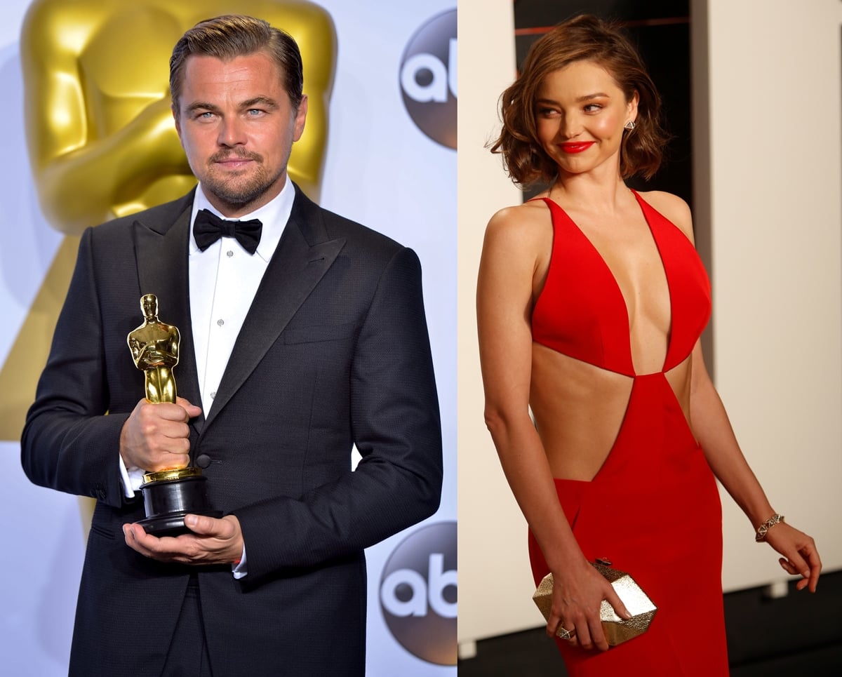 Miranda Kerr celebrated Leonardo DiCaprio&rsquo;s long-awaited Best Actor win at the 2016 Oscars while turning heads in a daring red Kaufman Franco gown at the Vanity Fair after-party