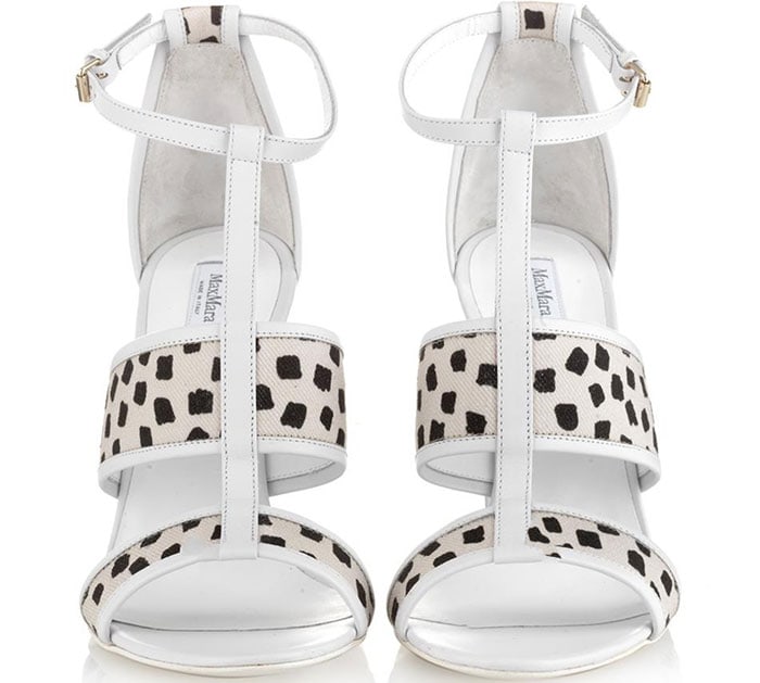 The Max Mara &ldquo;Baleari&rdquo; sandals combined graphic black-and-white prints with sturdy block heels that reflected mid-2010s footwear trends