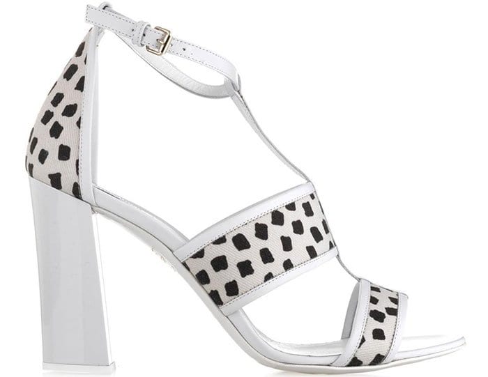 The Max Mara &ldquo;Baleari&rdquo; sandals combined graphic black-and-white prints with sturdy block heels that reflected mid-2010s footwear trends