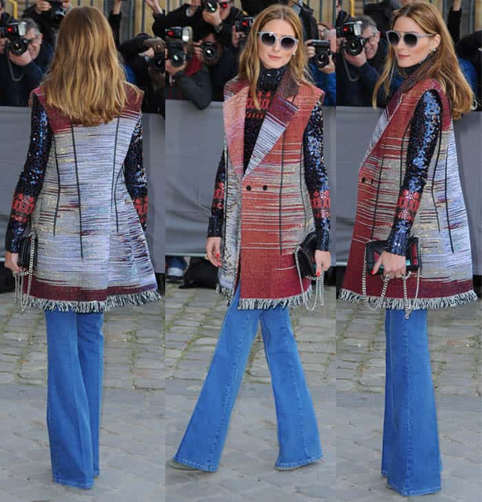 Fashion Forward: Olivia Palermo wows in wide-legged jeans paired with a vest and sequined sweater &ndash; a chic nod to '70s elegance