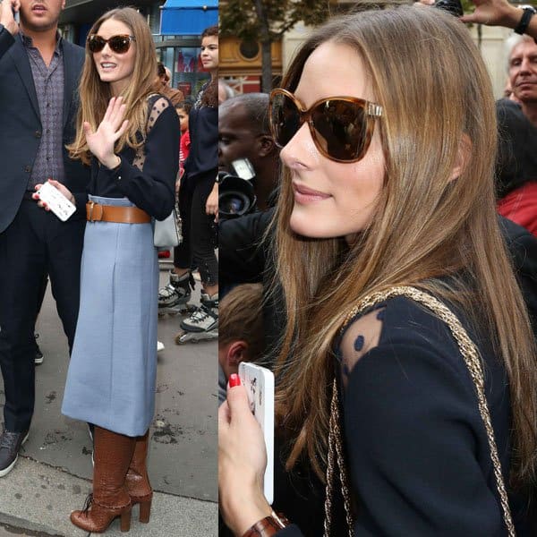 Olivia Palermo pairs her sophisticated ensemble with elegant Chlo&eacute; Hoya CE604S sunglasses, adding a touch of glamour to her appearance