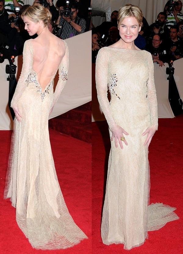 Ren&eacute;e Zellweger in a nude beaded dress at the Costume Institute Gala at The Metropolitan Museum of Art