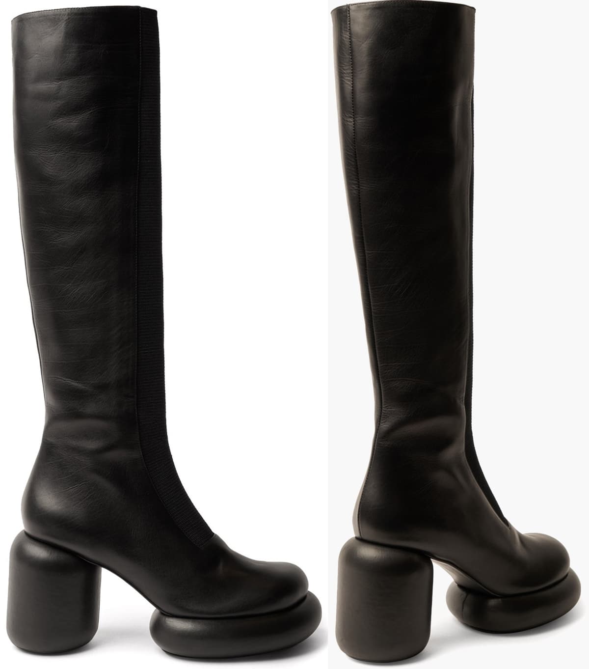 Jil Sander&rsquo;s black boots are Italian crafted with a distinctive cylindrical-shaped heel and platform sole, then finished with a slender elasticated shin panel