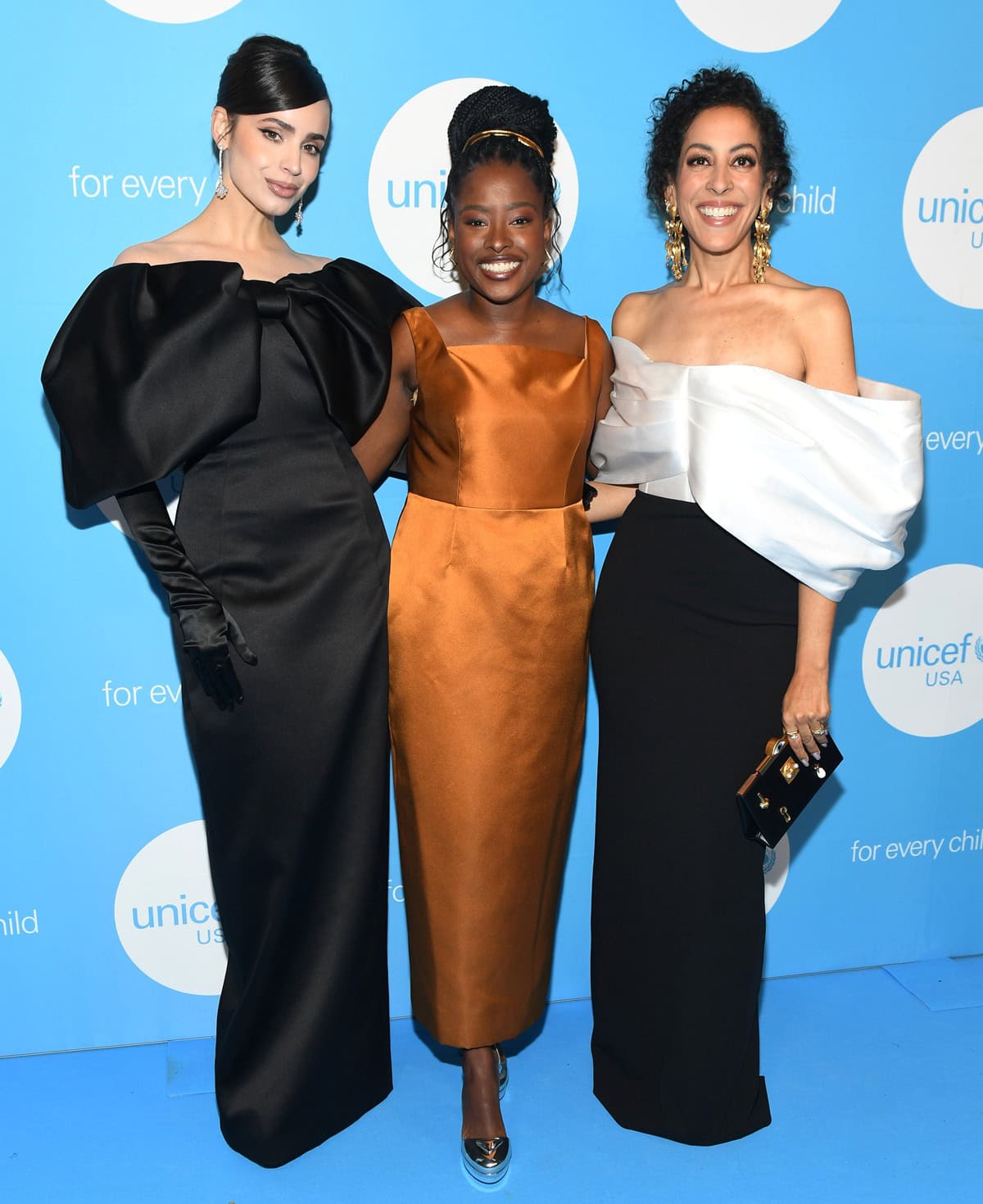 Sofia Carson, standing 5ft 4&frac12; (163.8 cm), stunned in a sculptural black Marc Jacobs gown while joining Amanda Gorman and Jessica Malaty Rivera at the UNICEF Gala at Cipriani 25 Broadway on December 2, 2025