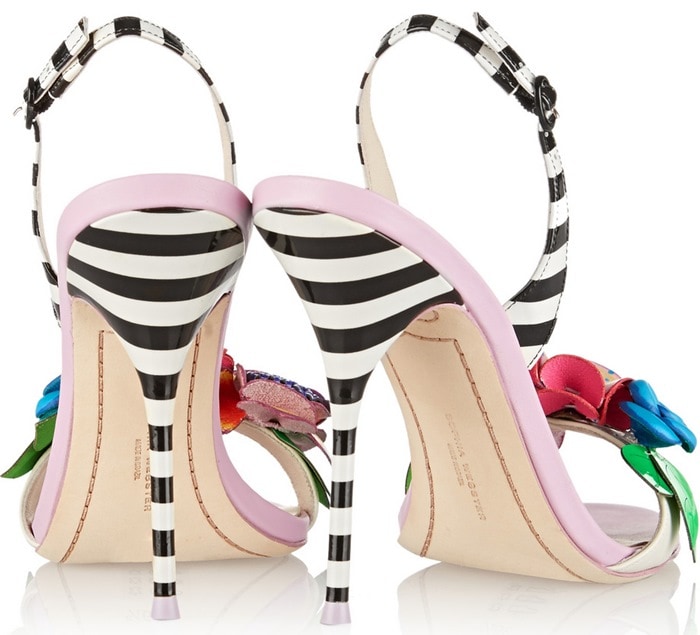 Sophia Webster Lilico Floral-Appliqu&eacute;d Striped Leather Sandals