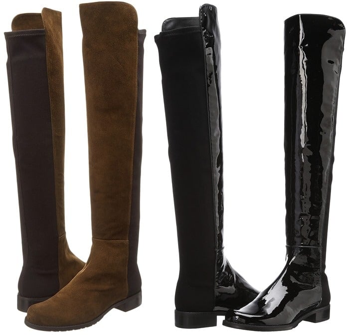Stuart Weitzman's "5050" over-the-knee boots are available in rich suede or sleek patent leather