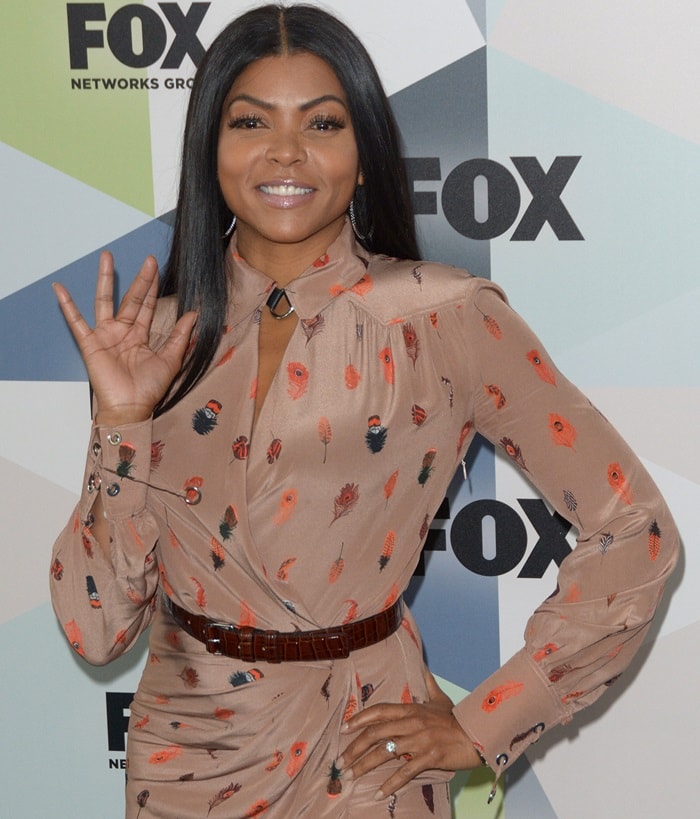 Taraji P. Henson shows off her engagement ring while attending the 2018 Fox Upfronts at Central Park&rsquo;s Wollman Rink in New York City on May 14, 2018