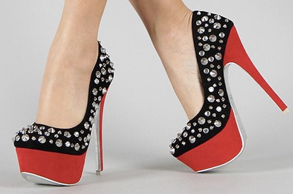 Christian-3 Two-Tone Spike-Studded Round-Toe Pumps