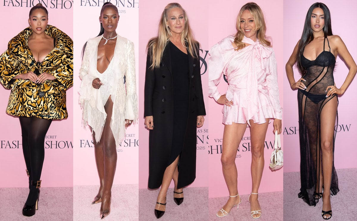 Jordyn Woods, Jodie Turner-Smith, Sarah Jessica Parker, Chlo&euml; Sevigny, and Madison Beer strut their stuff on the Victoria's Secret 2025 Fashion Show pink carpet wearing heels from Vivienne Westwood, Gianvito Rossi, SJP Collection, and Jimmy Choo