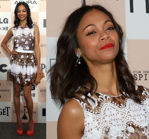 Zoe Salda&ntilde;a made a breathtaking appearance in a leopard print Dolce & Gabbana cocktail dress at the 2011 Film Independent Spirit Awards