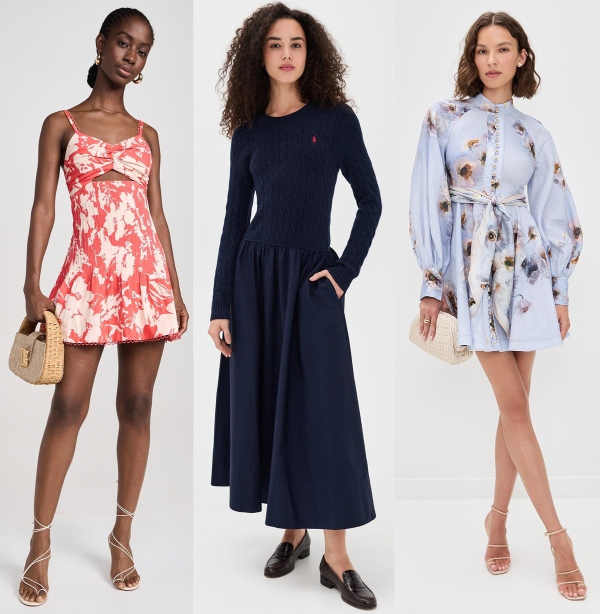 Three A-line silhouettes&mdash;from a flirty floral mini to a structured knit midi and a belted long-sleeve dress&mdash;show how the waist-defining shape flatters across lengths and styles