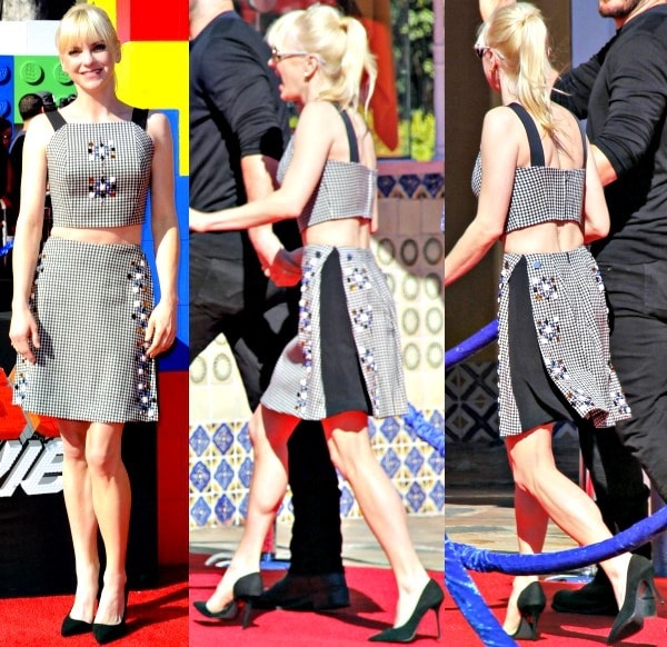Anna Faris&nbsp;in an embellished two-piece outfit from Tanya Taylor