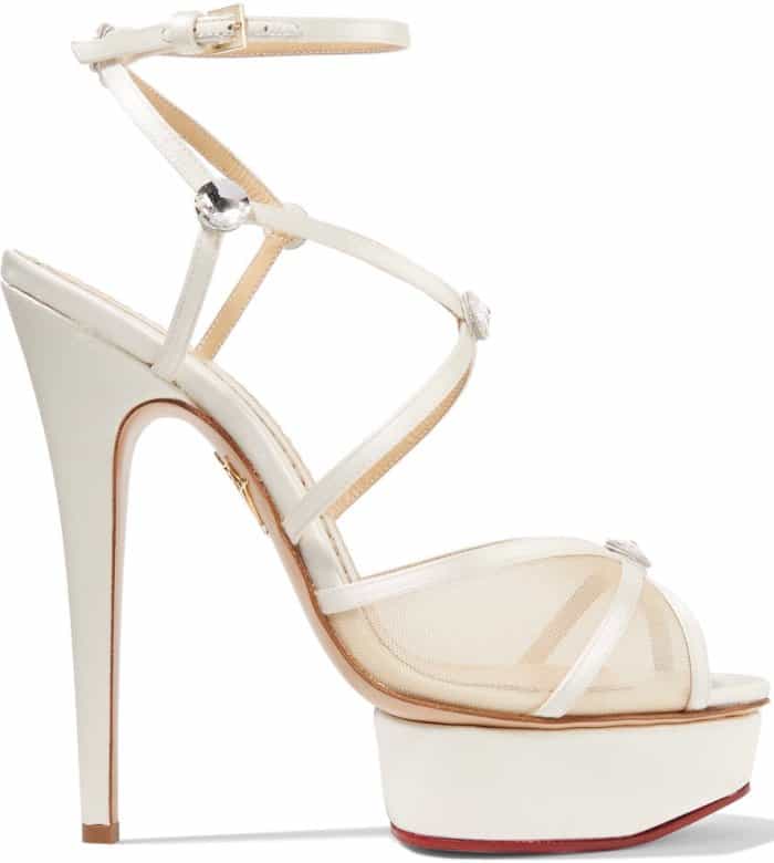 Charlotte Olympia &ldquo;Isadora&rdquo; Embellished Satin and Mesh Sandals