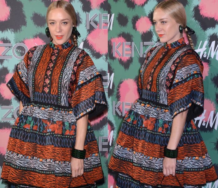 Chlo&euml; Sevigny wearing a Kenzo x H&M patterned maxi dress at the Kenzo x H&M fashion show