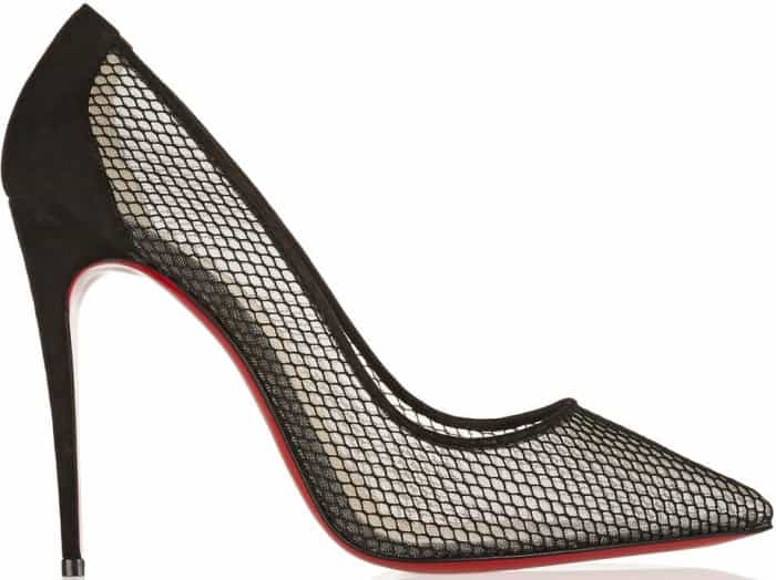 Christian Louboutin &ldquo;Follies Resille&rdquo; Suede-Trimmed Mesh Pumps