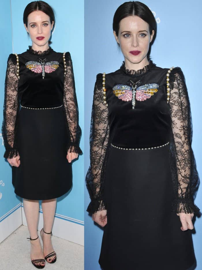 Claire Foy in a little black Gucci dress at Variety and Women in Film&rsquo;s 69th Pre-Emmy Awards party