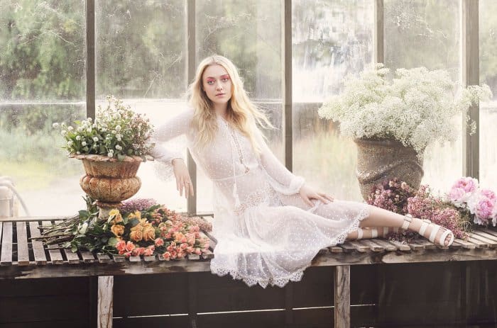 Dakota Fanning wearing the "Maya" sandals in Jimmy Choo's spring/summer 2017 style diary
