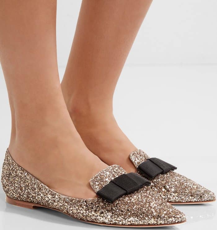 Jimmy Choo &ldquo;Gala&rdquo; flats in gold glittered leather