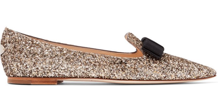 Jimmy Choo &ldquo;Gala&rdquo; flats in gold glittered leather