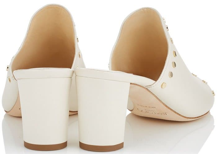 Jimmy Choo &ldquo;Myla&rdquo; White Nappa Leather Mules with Gold Studs